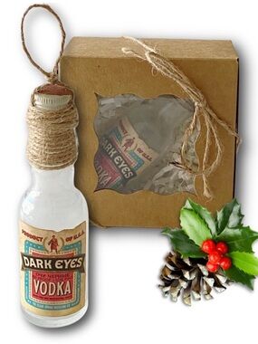 Dark Eyes Vodka Artisan Vintage Glass Miniature Bottle Unique Ornament